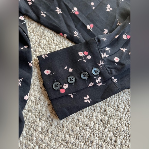 Loft Black Floral Mixed Media V-Neck Blouse - Picture 5 of 5
